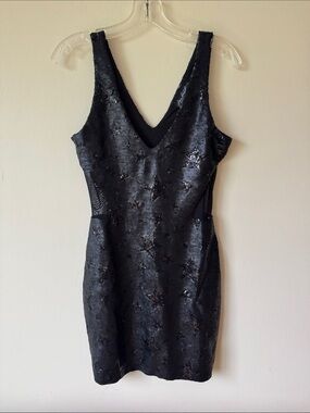 ABS Allen Schwartz Prive’ Black Sequin V-Neck Mini Dress with Stars